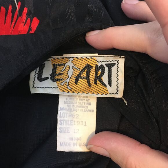 Le Art Vintage 80s Black w/Bold Pattern Drop Waist Dress 40 bust Secretary sz 12 - Picture 8 of 9